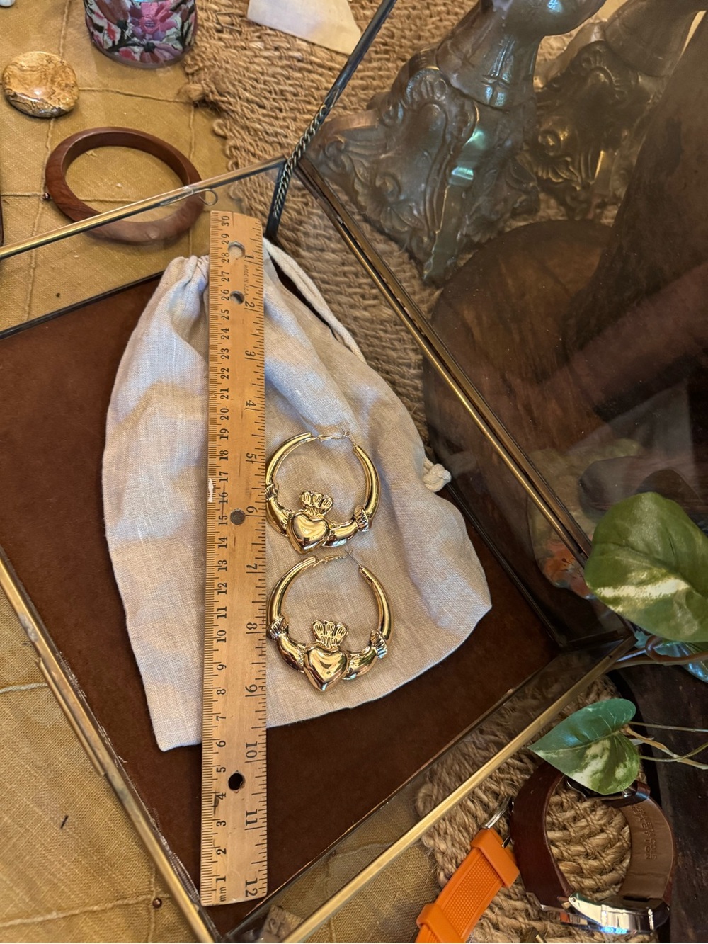 Gold Tone Claddagh Hoop Earrings
